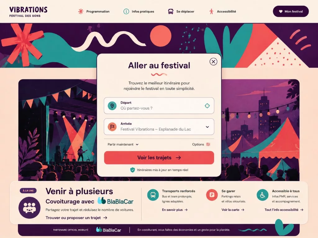 Widget de recherche de trajet vers un festival